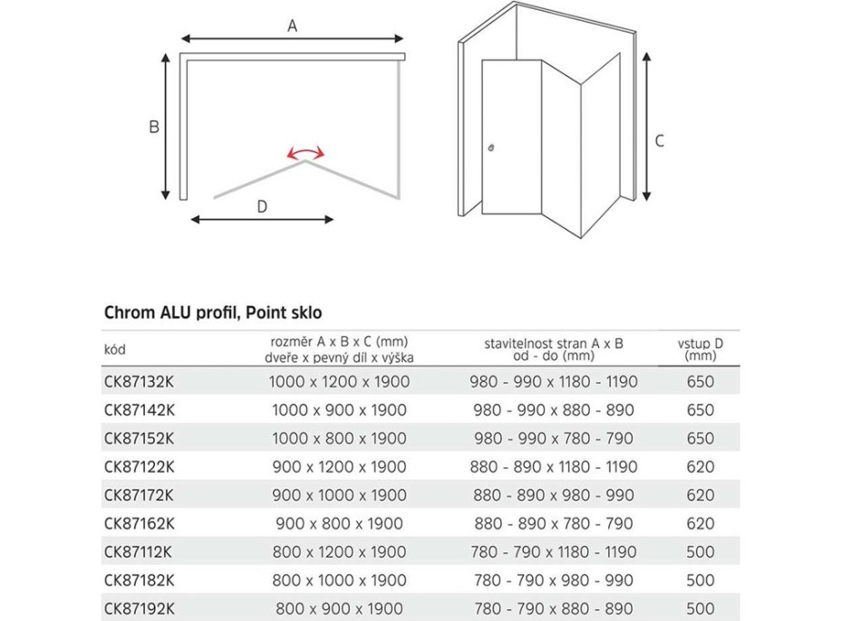 Sprchový kout LIMA - obdélník - chrom/sklo Point - zalamovací dveře