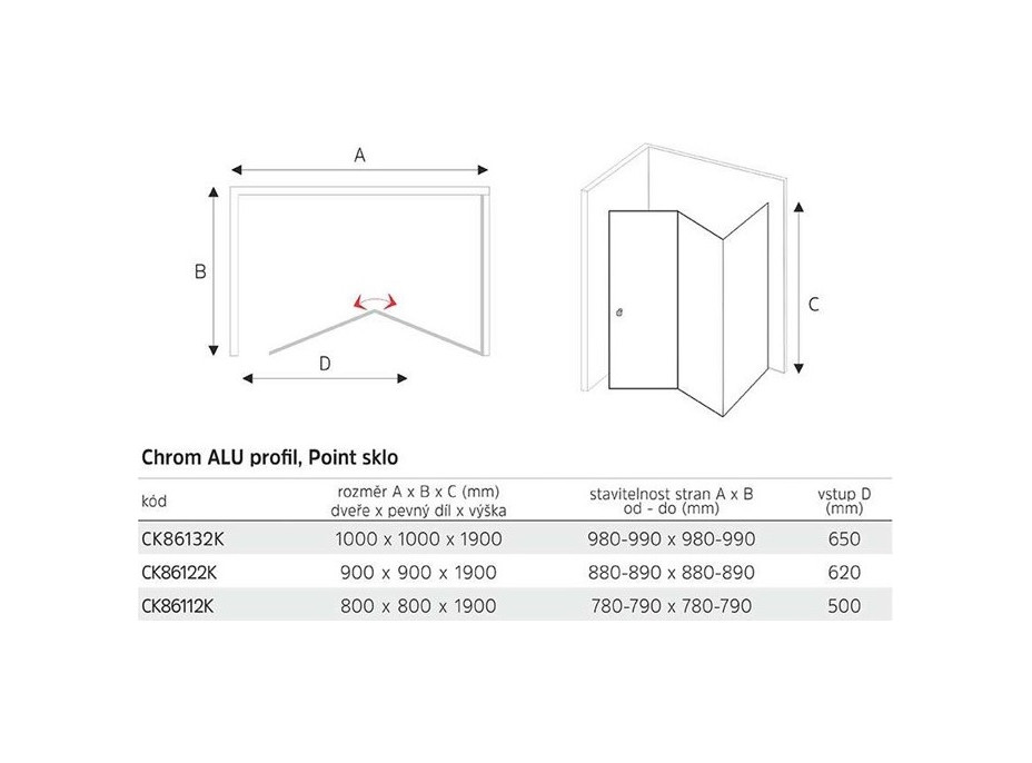 Sprchový kout LIMA - čtverec - chrom/sklo Point - zalamovací dveře