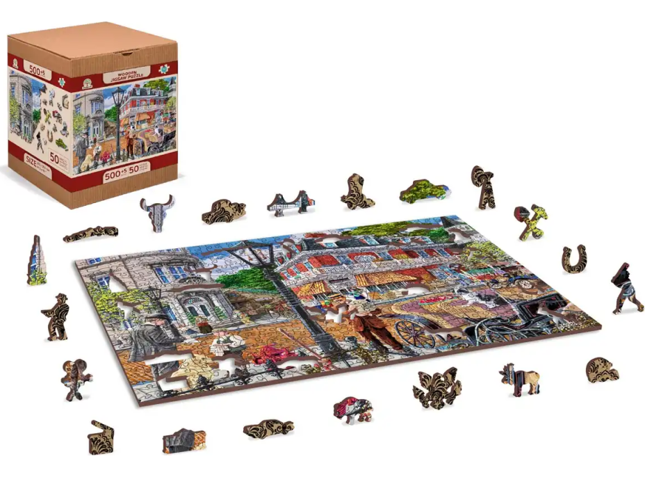 WOODEN CITY Dřevěné puzzle Hlavní ulice 2v1, 505 dílků EKO