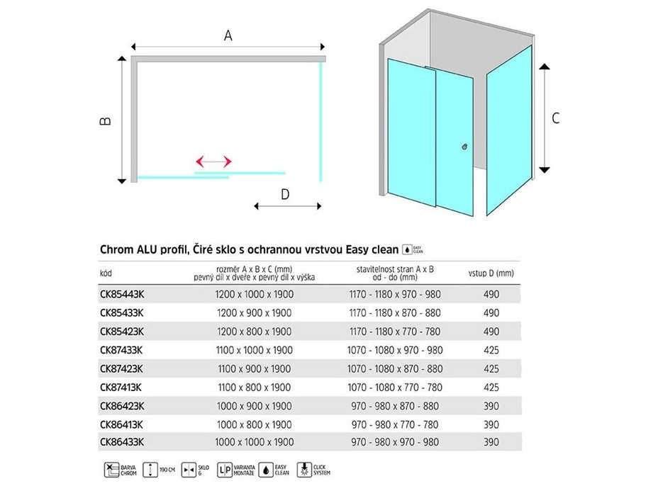 Sprchový kout LIMA - obdélník - chrom/sklo Čiré - posuvné dveře