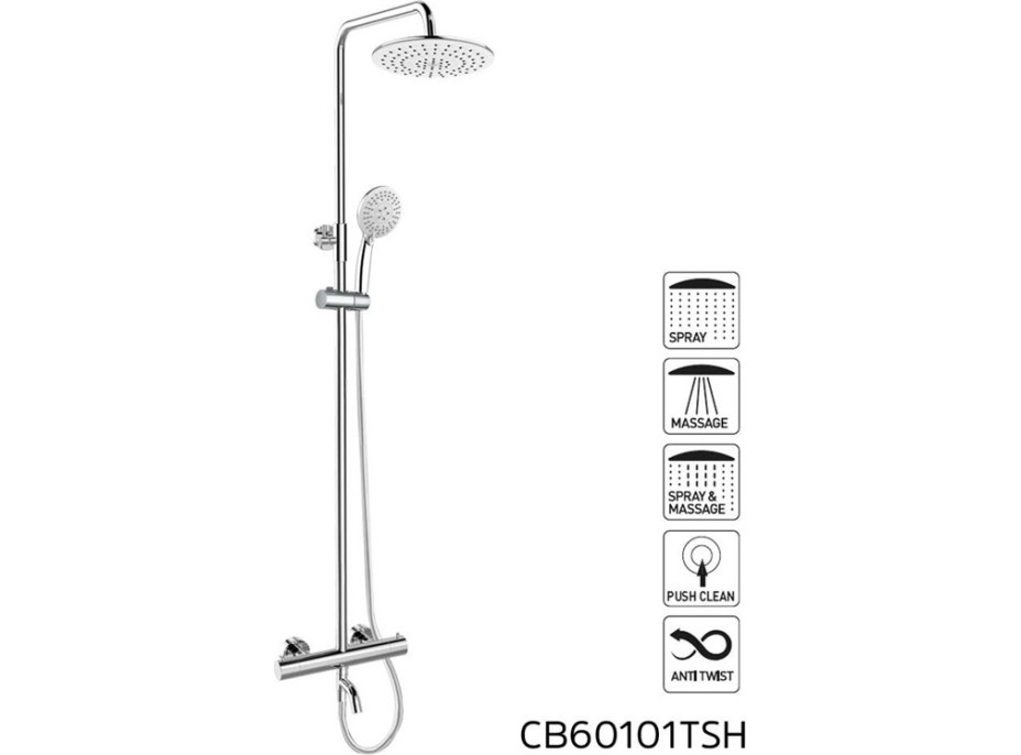 Sprchová souprava s termostatickou vanovou baterií a kulatou dešťovou hlavicí