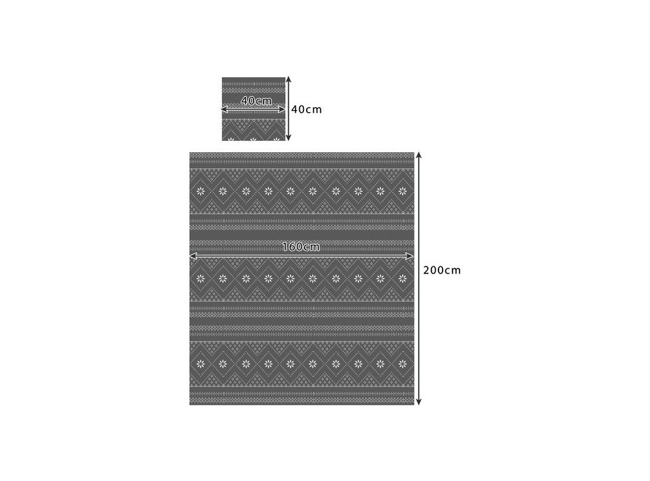Vánoční deka 160x200 cm + 2 ks povlaků na polštář - norský vzor - šedá