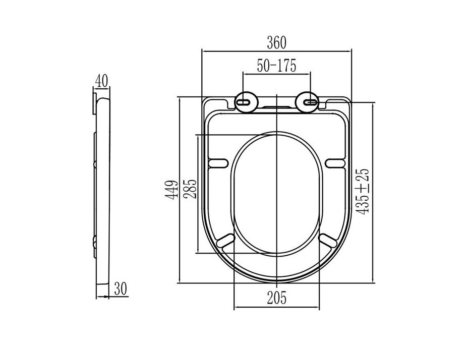 Závěsné kapotované WC RIMLESS - 49x37x36 cm + duroplast sedátko