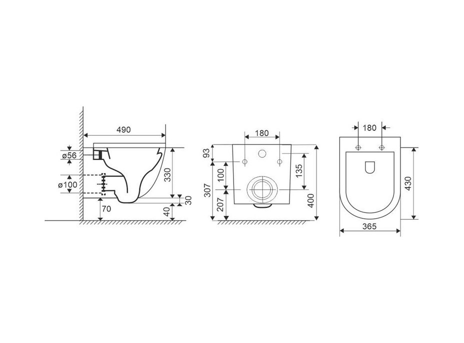 Závěsné kapotované WC RIMLESS - 49x37x36 cm + duroplast sedátko