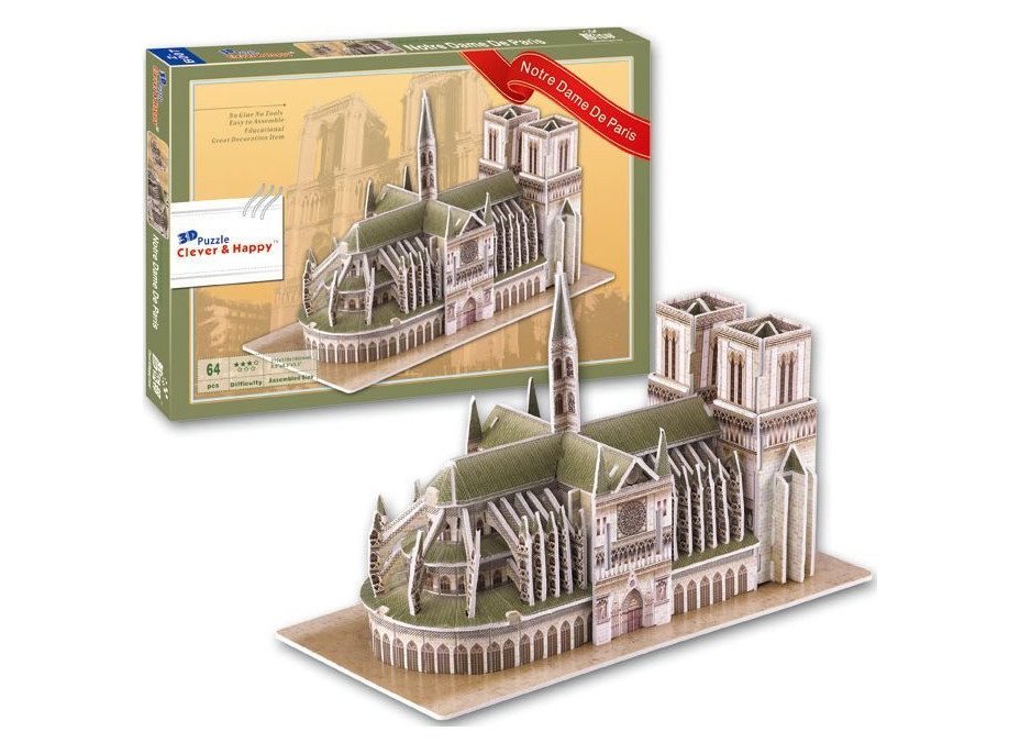 CLEVER&HAPPY 3D puzzle Katedrála Notre Dame, Paříž 64 dílků