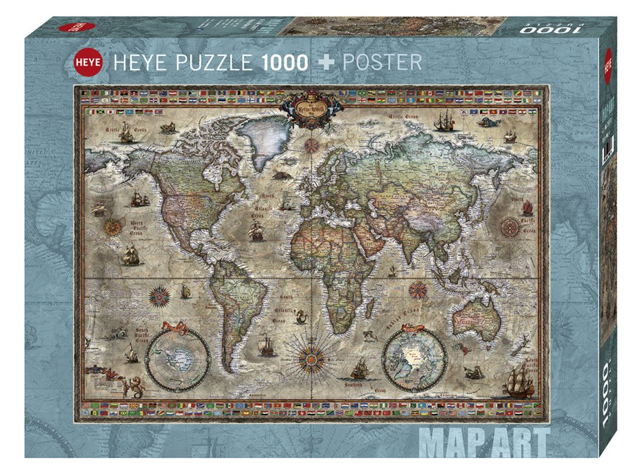 HEYE Puzzle Map Art: Retro svět 1000 dílků