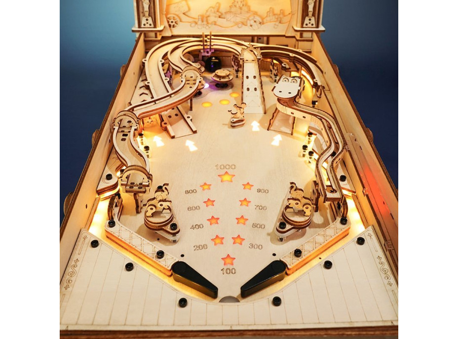 ROBOTIME Rokr Svítící 3D dřevěné puzzle Hrací automat: Pinball 482 dílků