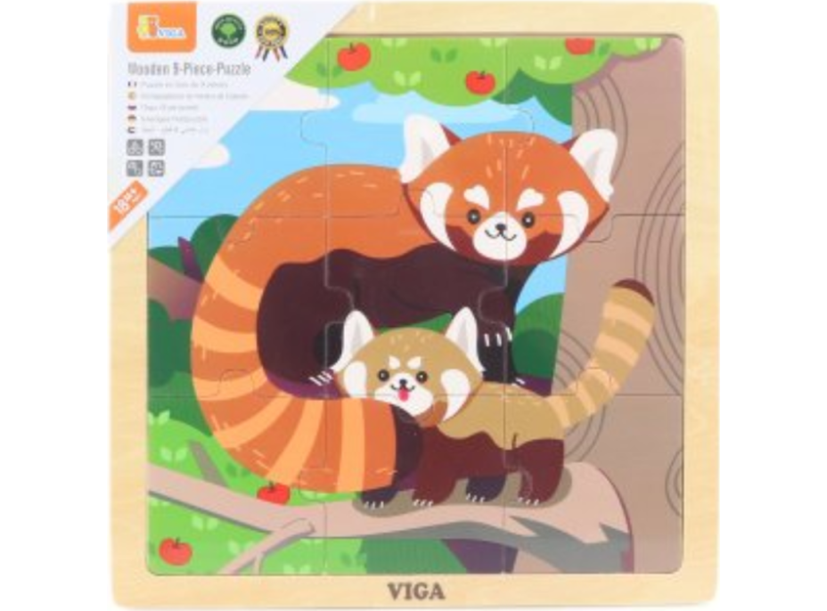 VIGA Dřevěné puzzle Panda červená, 9 dílků