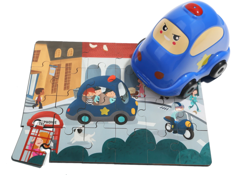 TOP BRIGHT Dřevěné puzzle s hračkou: Policejní auto 24 dílků