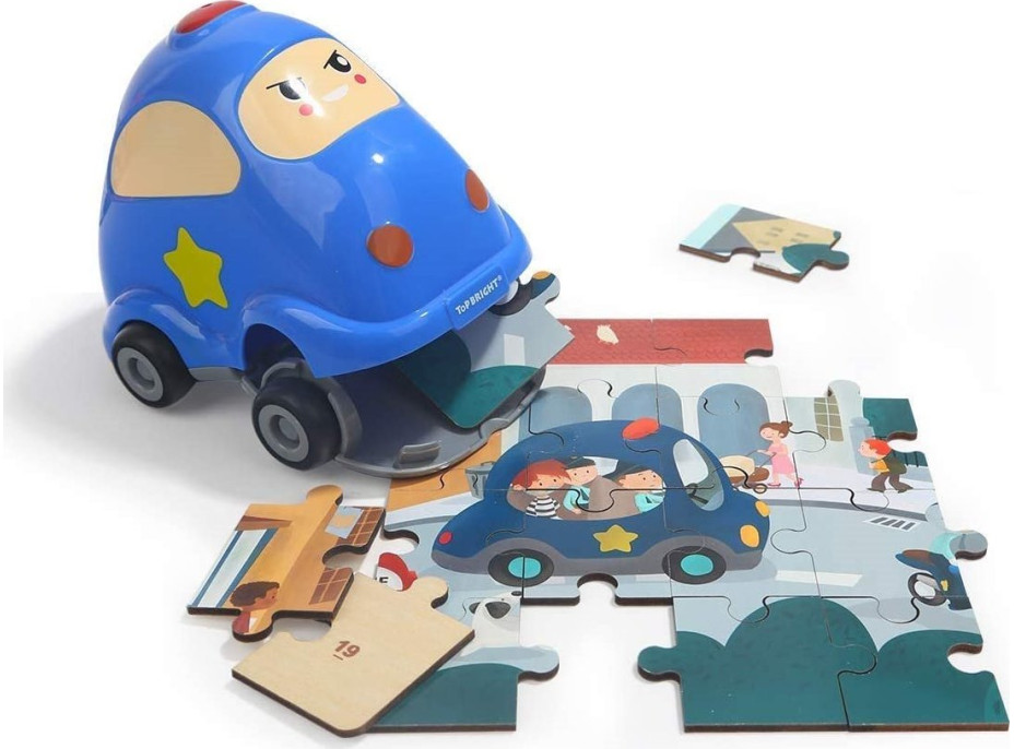 TOP BRIGHT Dřevěné puzzle s hračkou: Policejní auto 24 dílků