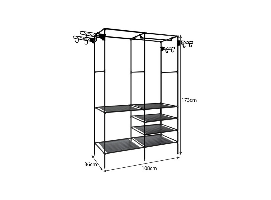 Regál na oblečení/otevřená šatní skříň - černá