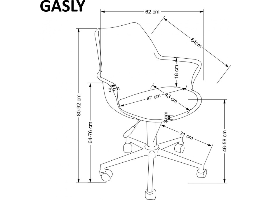 Dětská otočná židle GASLY - růžová