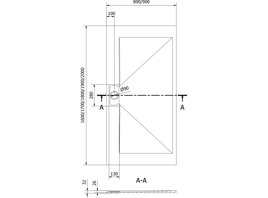 Sprchová SMC vanička MEXEN EGON 90x200 cm - černá, 4R709020