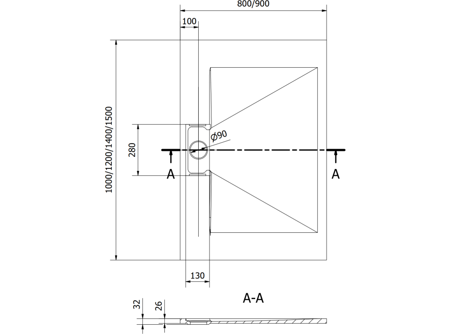 Sprchová SMC vanička MEXEN EGON 90x150 cm - černá, 4R709015