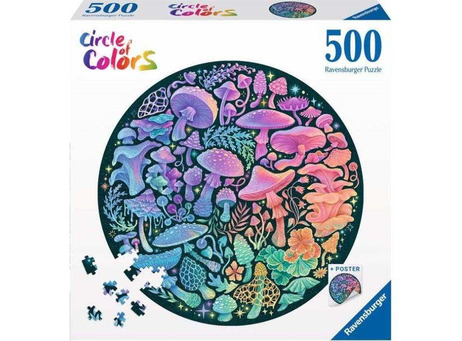 RAVENSBURGER Kulaté puzzle Kruh barev: Houby 500 dílků