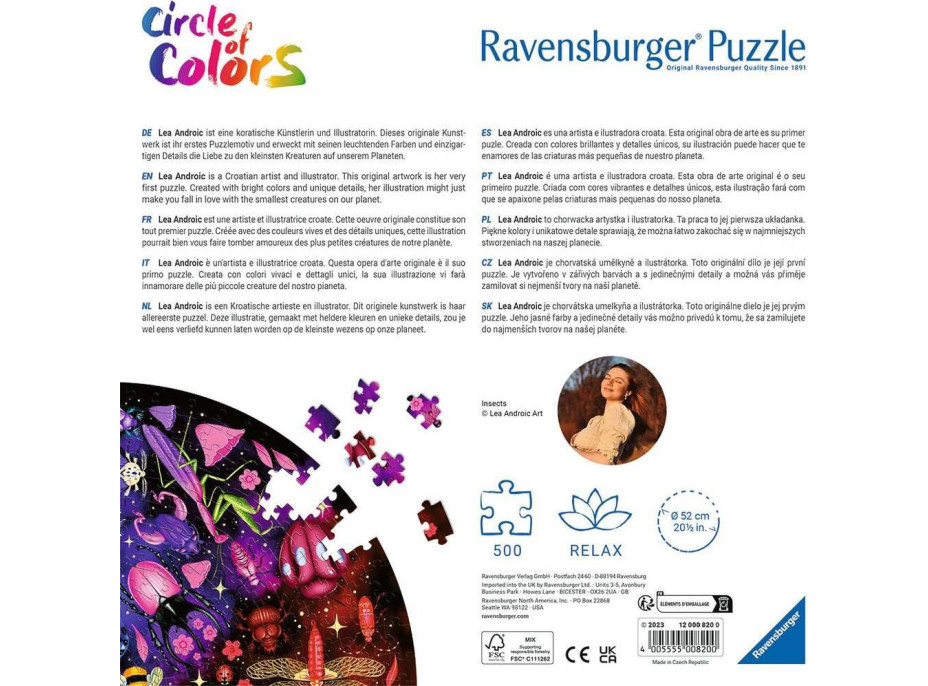 RAVENSBURGER Kulaté puzzle Kruh barev: Svět hmyzu 500 dílků