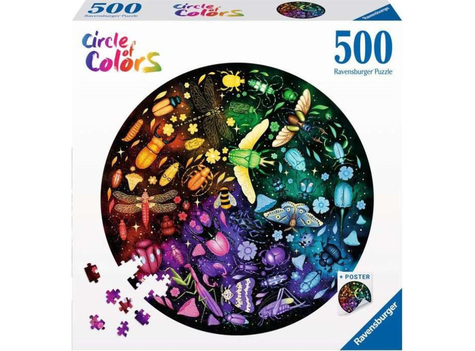 RAVENSBURGER Kulaté puzzle Kruh barev: Svět hmyzu 500 dílků