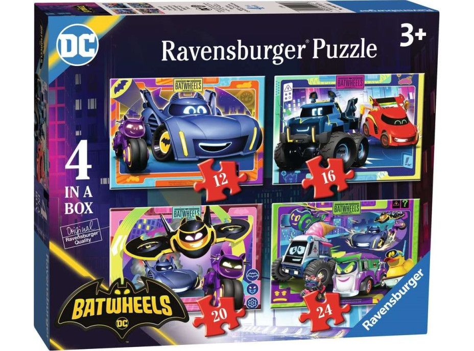 RAVENSBURGER Puzzle Batwheels, 4v1 (12, 16, 20, 24 dílků)