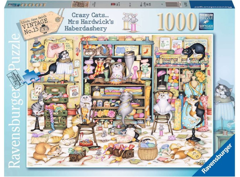 RAVENSBURGER Puzzle Crazy Cats: Hrátky rozdováděných koček v galanterii 1000 dílků