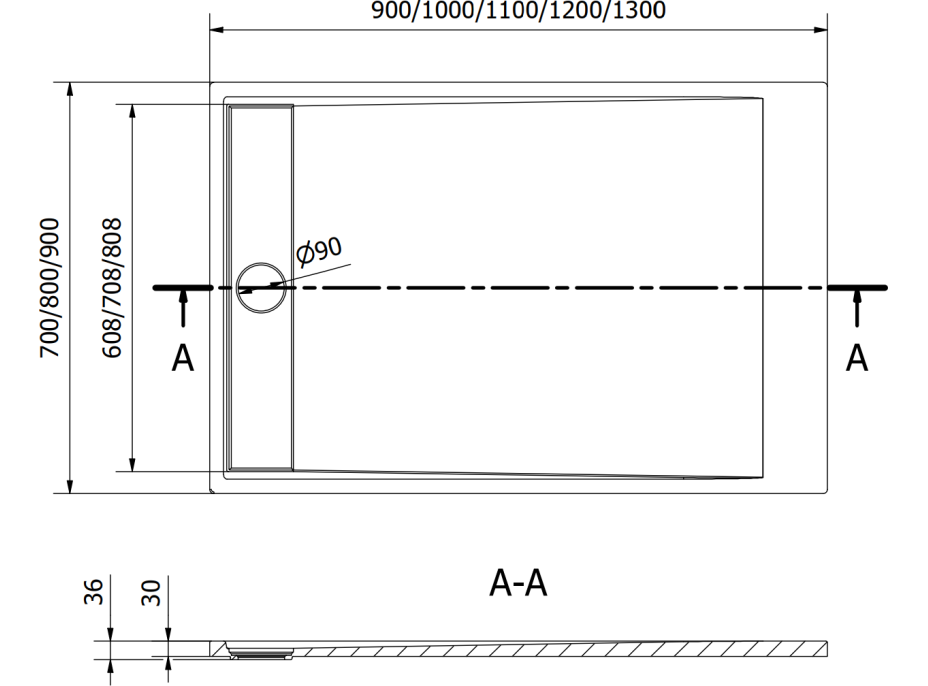 Sprchová SMC vanička MEXEN AMON 70x130 cm - černá, 4F707013