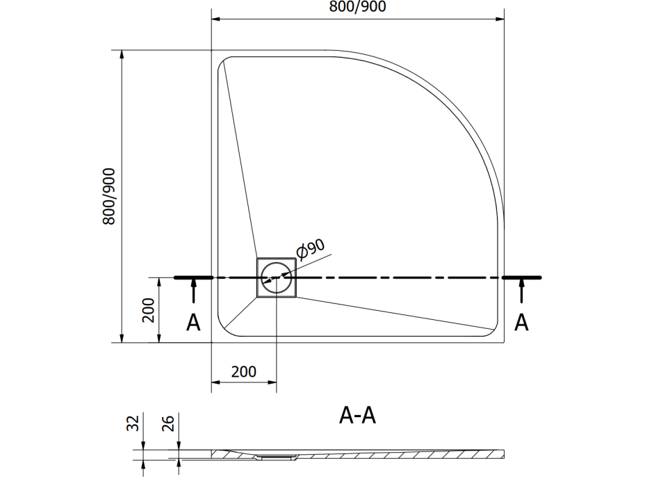 Čtvrtkruhová sprchová SMC vanička MEXEN BERT 90x90 cm - bílá, 4KR109090