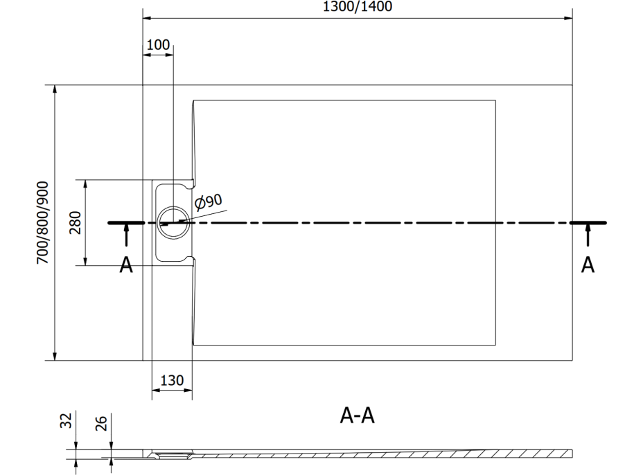 Sprchová SMC vanička MEXEN OTTO 90x130 cm - černá, 4N709013