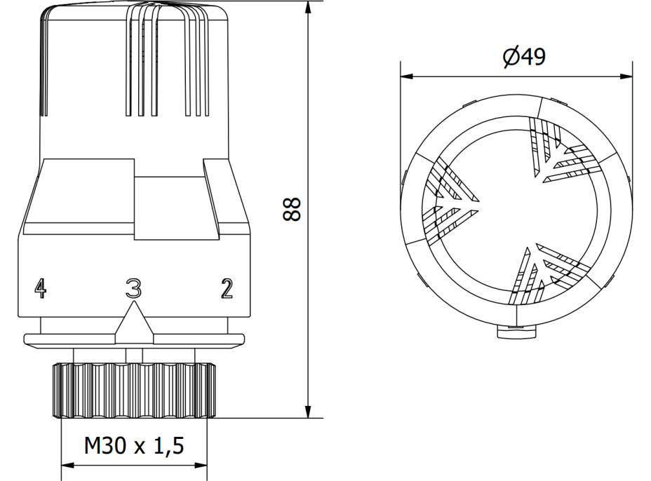 Termostatická hlavice pro radiátor MEXEN Cla ic - černá - M30x1,5, W908-002-70