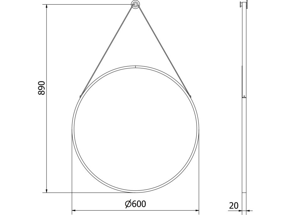 Kulaté zrcadlo na pásku MEXEN STRING 60 cm - černé, 9854-060-060-000-70