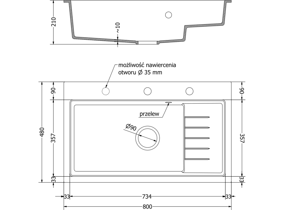 Kuchyňský granitový dřez MEXEN OMAR - 80 x 48 cm - černý kropenatý, 6520801005-76