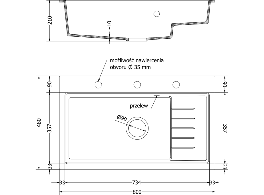 Kuchyňský granitový dřez MEXEN OMAR - 80 x 48 cm - metalický černý/zlatý, 6520801005-75