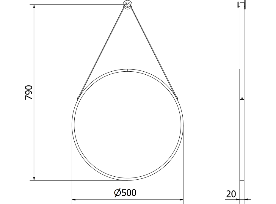 Kulaté zrcadlo na pásku MEXEN STRING 50 cm - černé, 9854-050-050-000-70