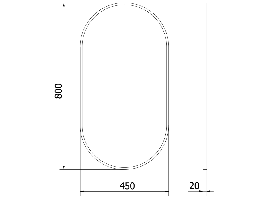 Oválné zrcadlo MEXEN LOFT 45x80 cm - černý rám, 9851-080-045-000-70