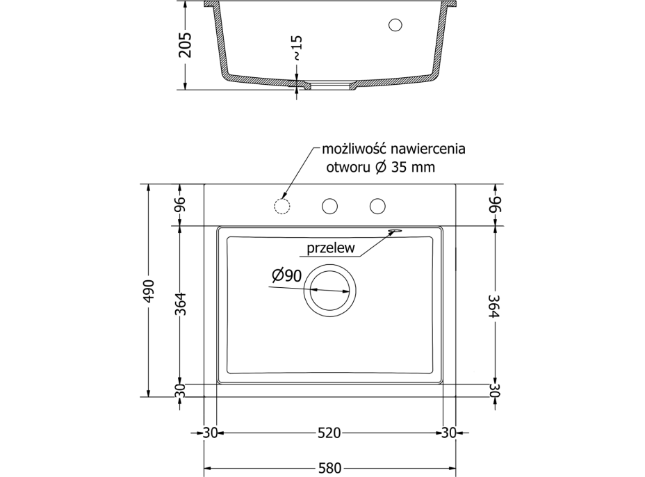 Kuchyňský granitový dřez MEXEN OSCAR - 58 x 49 cm - bílý, 6519581000-20