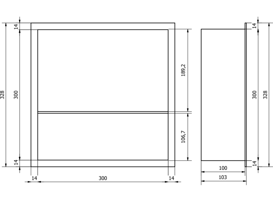 Zápustná police do zdi Mexen X-Wall-R 30x30 cm - inox, 1910303010S