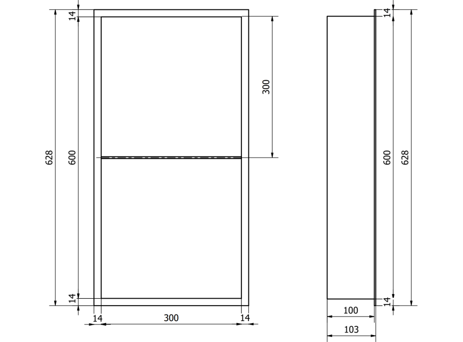 Zápustná police do zdi Mexen X-Wall-R 30x60 cm - inox, 1910603010S