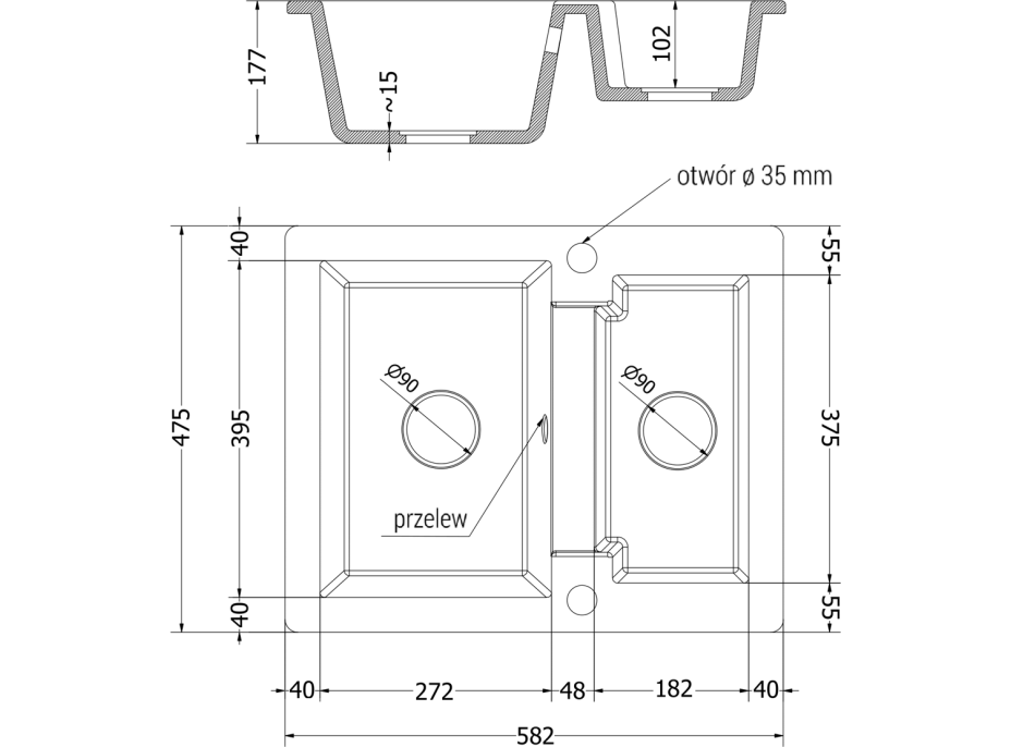 Kuchyňský granitový dřez MEXEN CARLOS - 58,2x47,5 cm - bílý, 6518581500-20