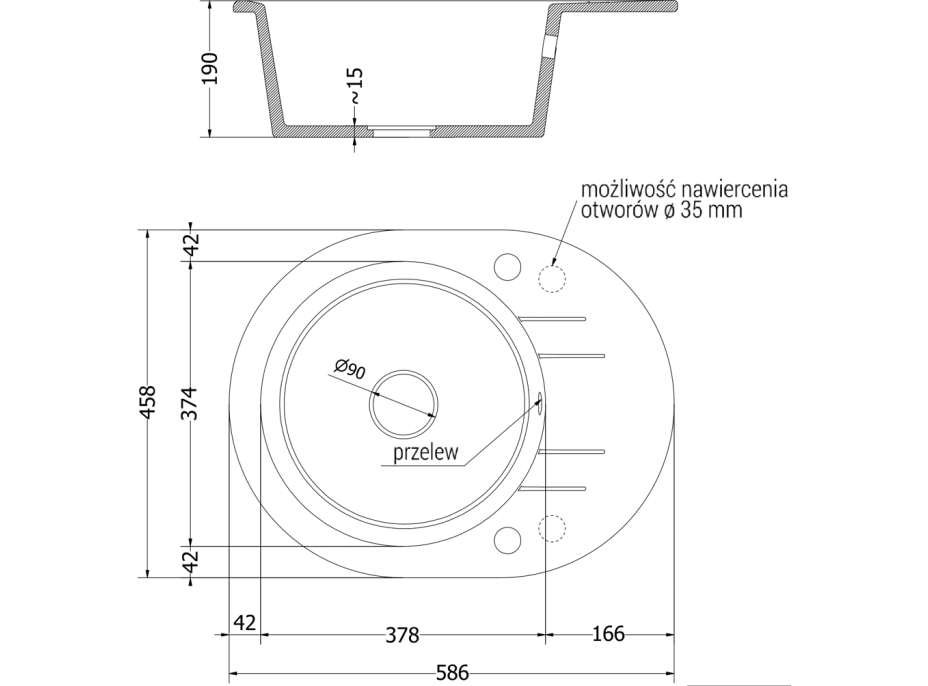 Kuchyňský granitový dřez MEXEN KEVIN - 58,6x45,8 cm - metalický černý/stříbrný, 6517581005-73