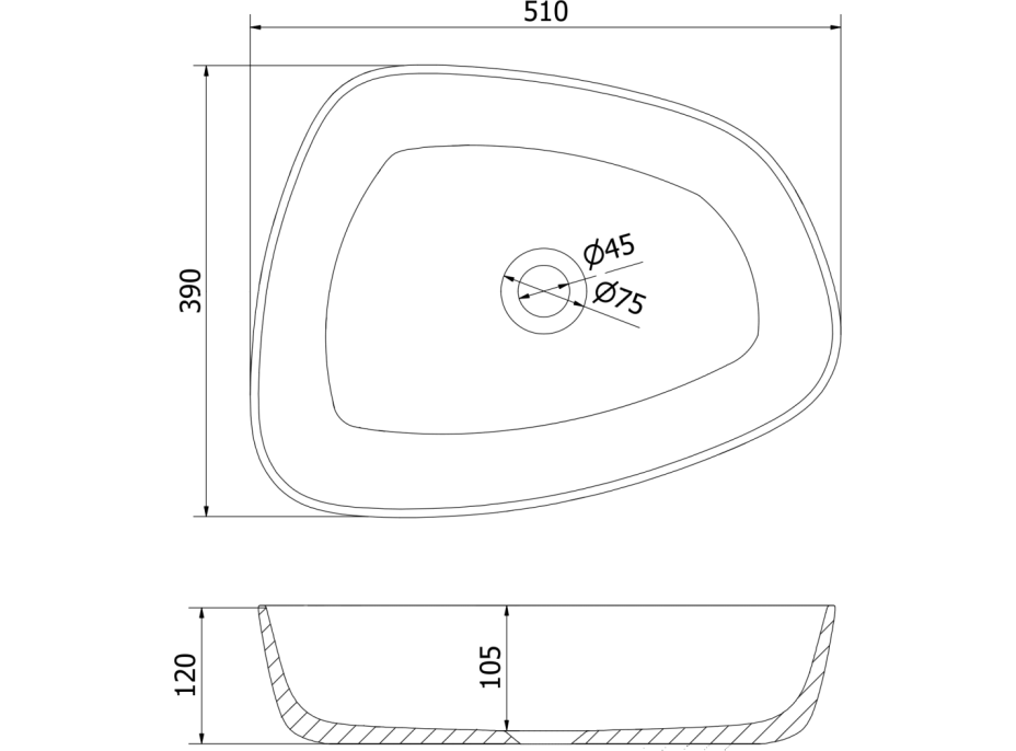 Umyvadlo z litého mramoru MEXEN ONO - asymetrické - bílé, 23045101