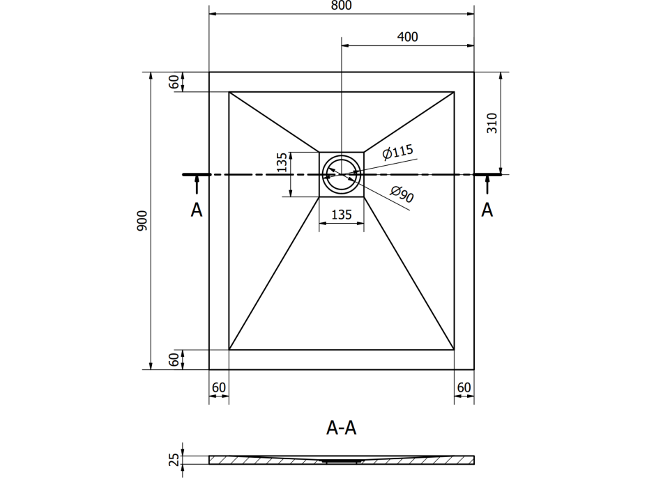 Sprchová vanička MEXEN STONE+ 80x90 cm - betonová šedá - minerální kompozit, 44618090