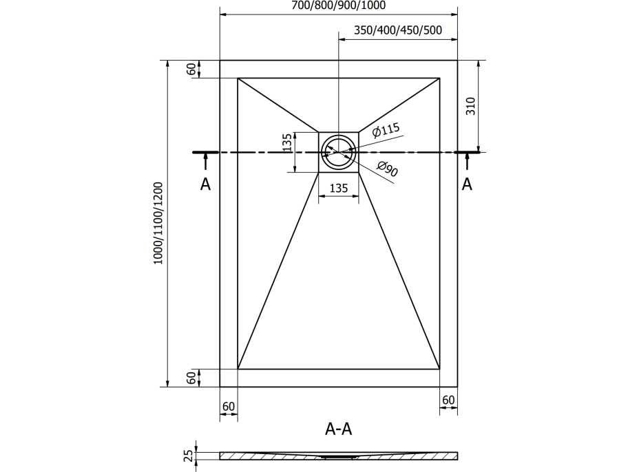 Sprchová vanička MEXEN STONE+ 90x110 cm - tmavě šedá - minerální kompozit, 44719011