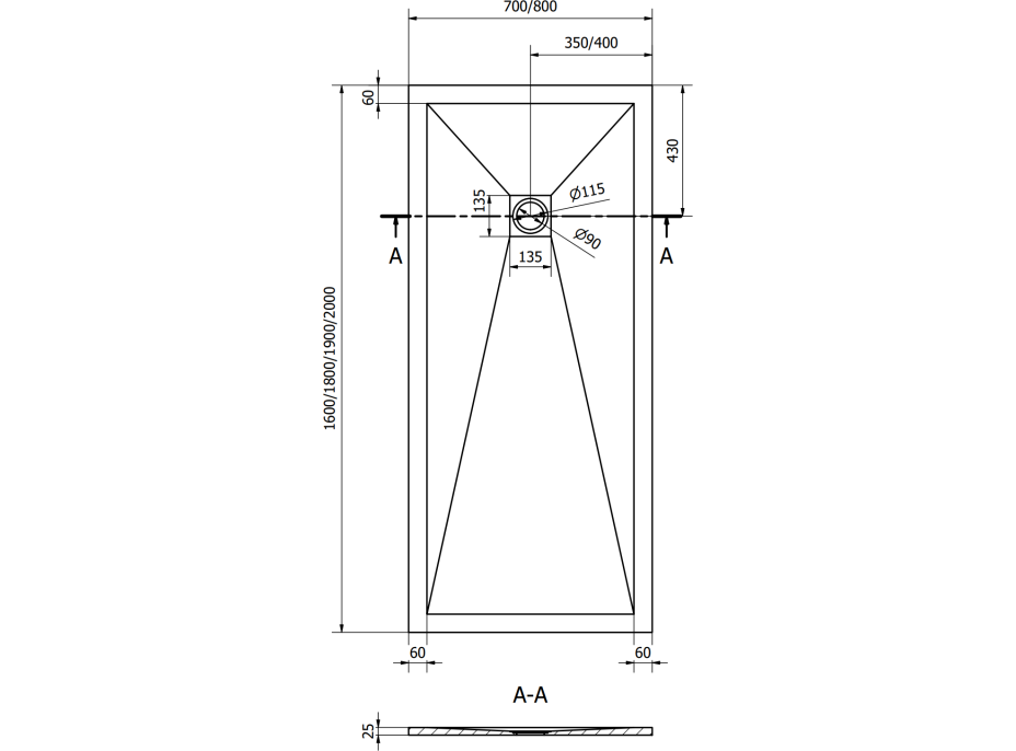 Sprchová vanička MEXEN STONE+ 80x160 cm - betonová šedá - minerální kompozit, 44618016