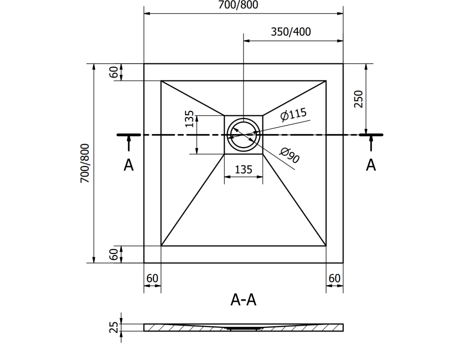 Sprchová vanička MEXEN STONE+ 70x70 cm - černá - minerální kompozit, 44707070