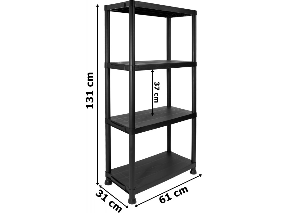 Plastový regál IRVING - 4 police - černý