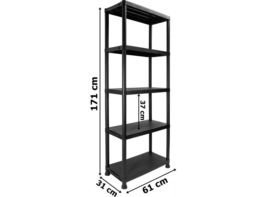 Plastový regál IRVING - 5 polic - černý