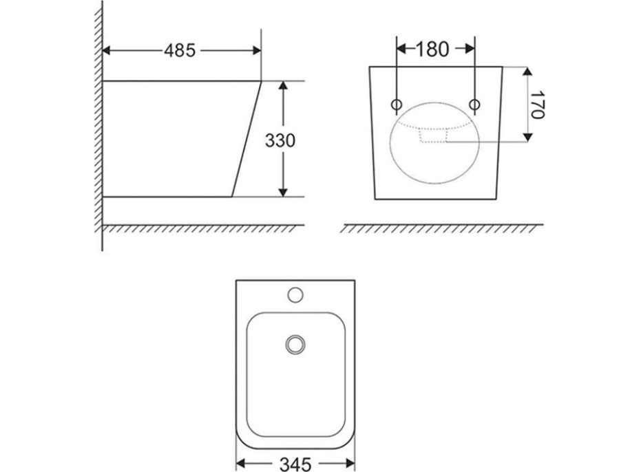 Bidet závěsný kapotovaný - 48,5x34,5x33 cm - bílý