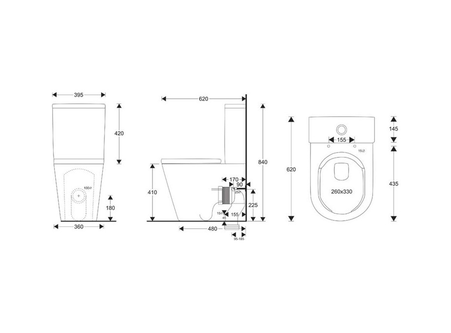 WC kombi Smart Flush RIMLESS - vario odpad - kapotované - 605x380x825 mm vč. sedátka