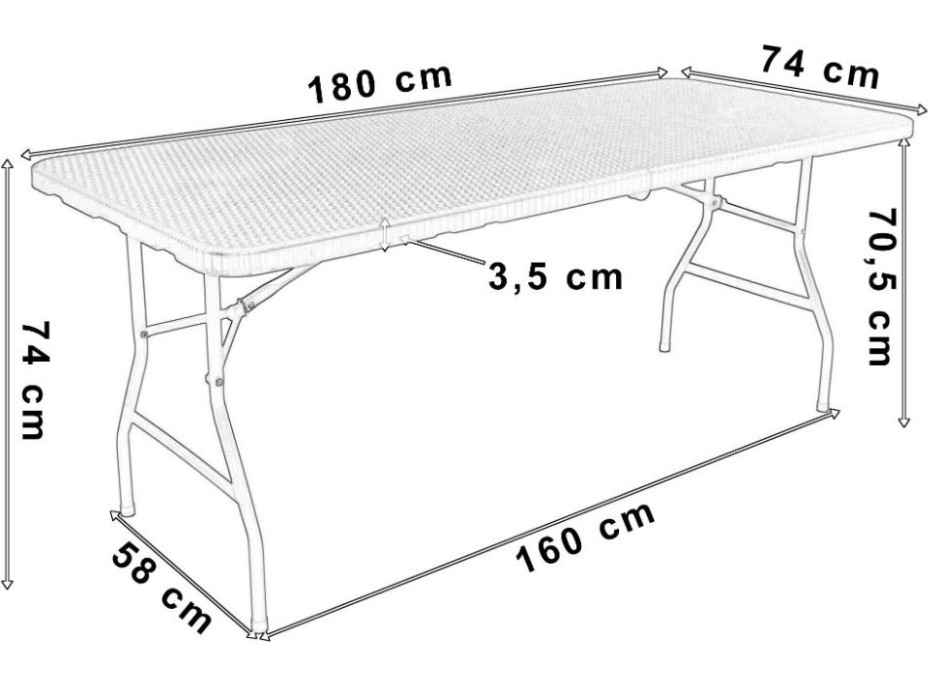 Skládací cateringový stůl RATTAN - 180 cm - šedý