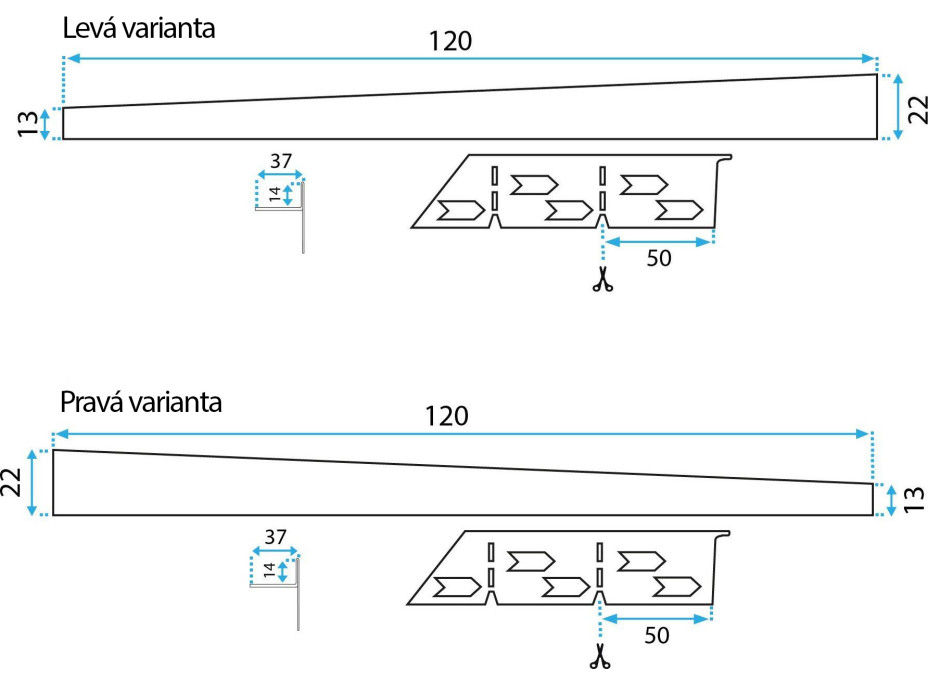 Spádová lišta do sprchového koutu - 120 cm - broušená zlatá