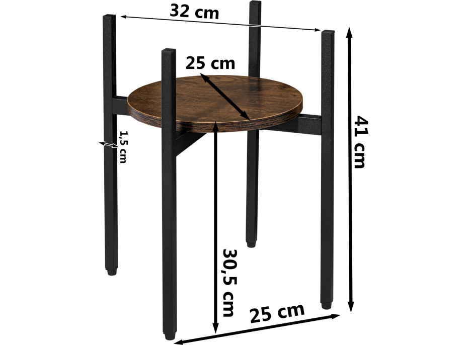 Kovový stojan na květiny TORRE 40 cm - stařený dub/černý