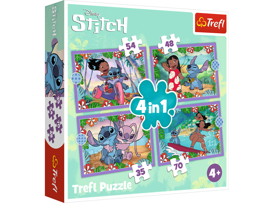 TREFL Puzzle Lilo&Stitch: Bláznivý den 4v1 (35,48,54,70 dílků)